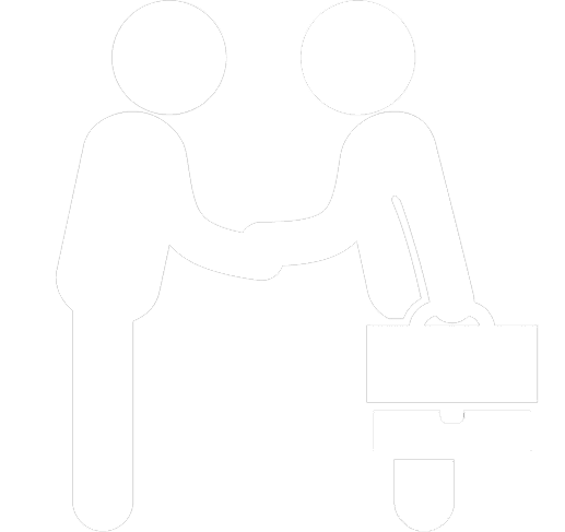 Two simple human figures shaking hands, with one holding a briefcase, symbolizing a business agreement or partnership.