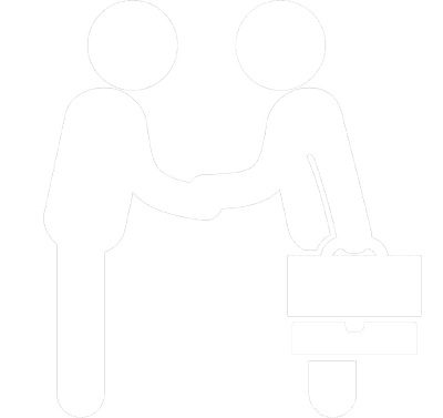 Two simple human figures shaking hands, with one holding a briefcase, symbolizing a business agreement or partnership.