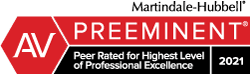 Martindale-Hubbell | AV Preeminent | Peer Rated For Highest Level of Professional Excellence | 2021