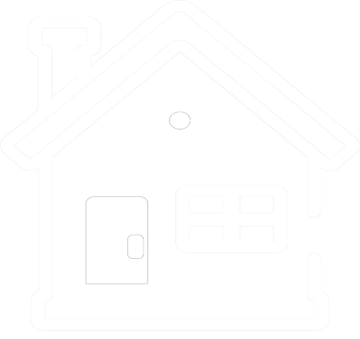 Simple outline drawing of a house with a chimney, a door, and a window.